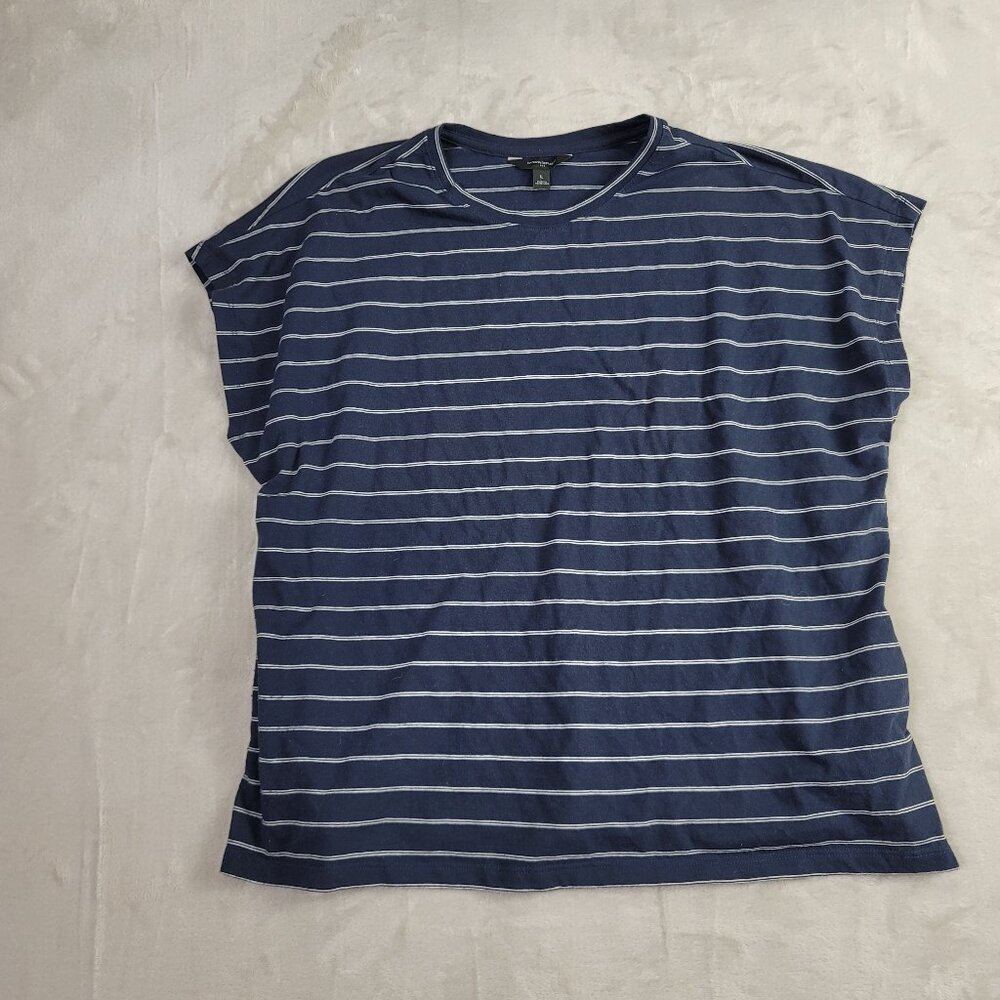 Banana Republic Navy Blue & White Striped Women's Blouse | Size L